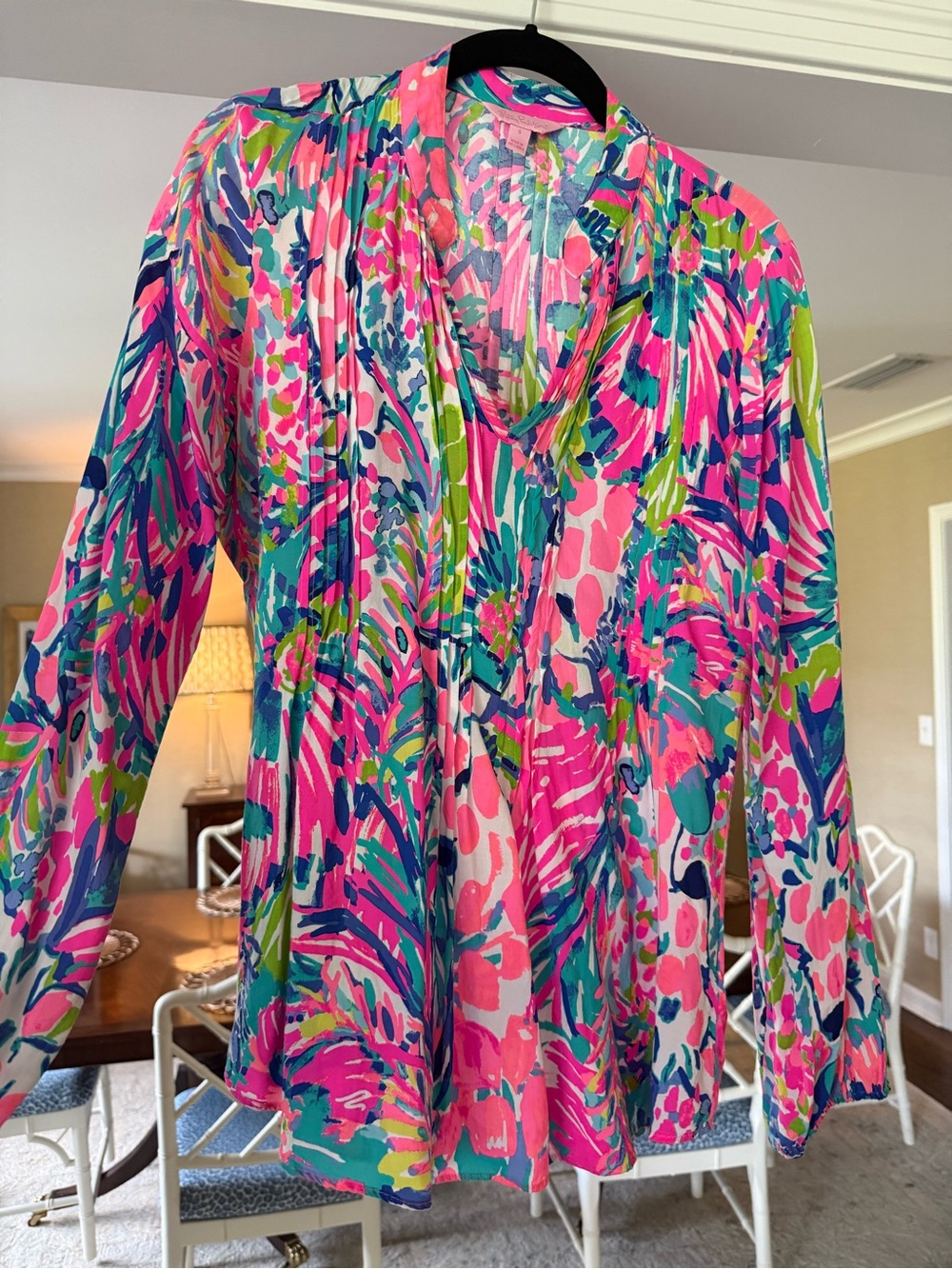 Lilly Pulitzer Tropical Print Blouse in Pink, Teal & Lime